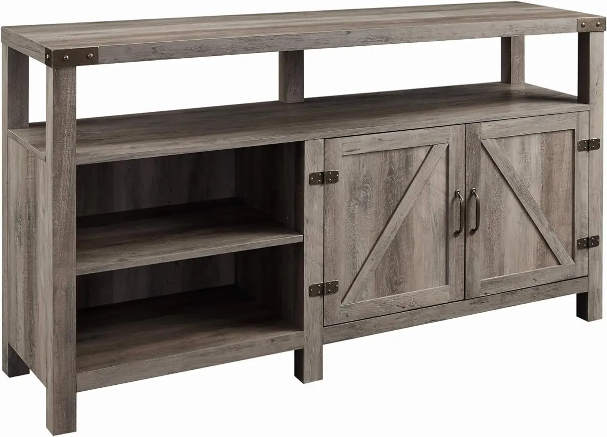 

Georgetown Modern Farmhouse Double Barn Door Highboy Storage TV Stand for TVs up to 65 Inches, 58 Inch, Grey Wash