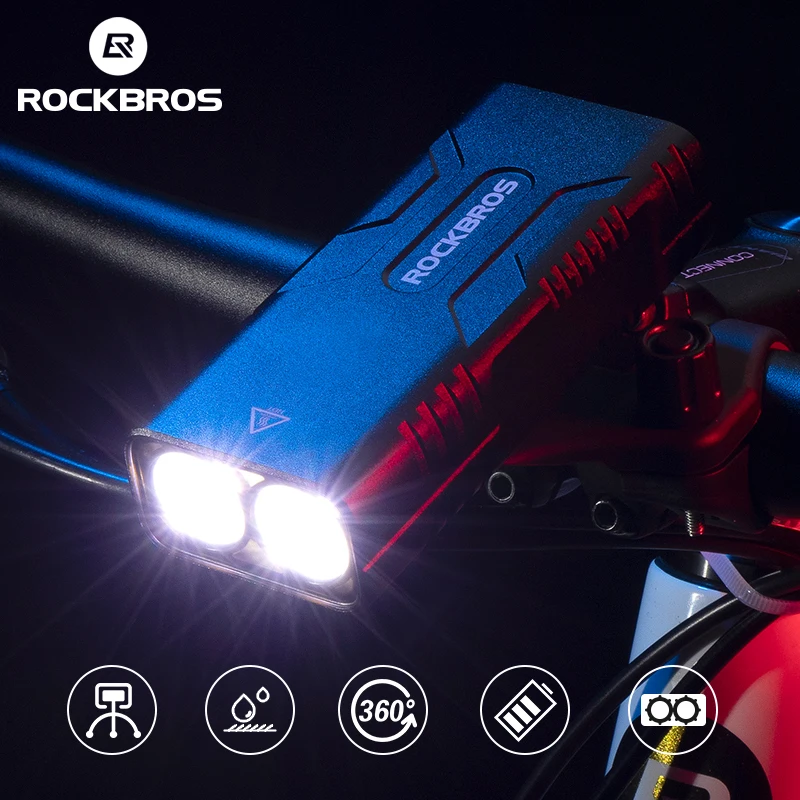 

Велосипедный передний фонарь ROCKBROS 2T, яркий Передний фонарь для горного велосипеда, мощность 10 Вт, емкость 10000 мАч, 6 фотолампочек