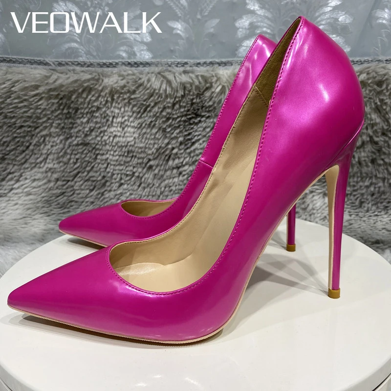 

Veowalk блестящие розовые женские туфли-лодочки из лакированной кожи с острым носком без застежек на шпильке пикантные вечерние свадебные туфли на высоком каблуке