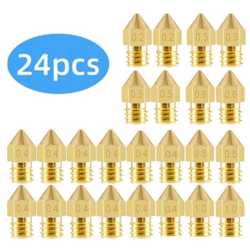 Сопла MK8 24 шт., 0,2/0,4/0,5/0,6/0,8/1,0 мм, латунная насадка M6, резьба 1,75 мм, деталь для 3D принтера Creality Ender 3/3 Pro V2, Ender 5
Сопла MK8 24 шт., 0,2/0,4/0,5/0,6/0,8/1,0 мм, латунная насадка M6, резьба 1,75 мм, деталь для 3D принтера Creality Ender 3/3 Pro V2, Ender 5