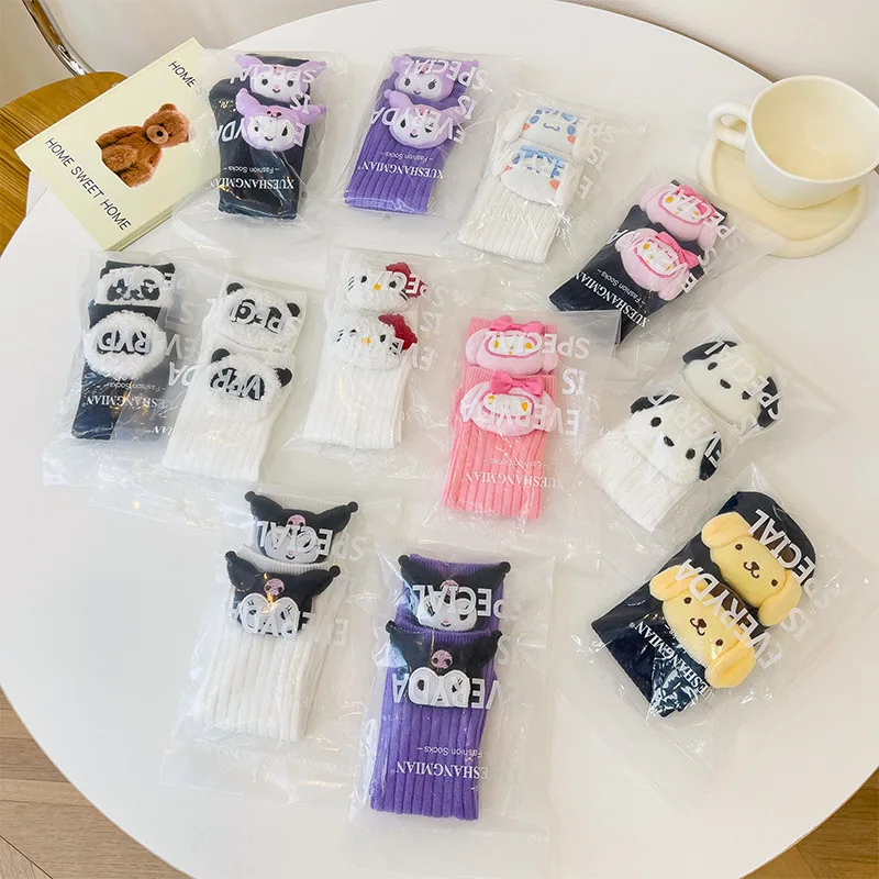 

Kawaii Sanrio Girly Heart Socks Cinnamoroll Hello Kitty Cute Kuromi My Melody Anime Warm Mid Plush Doll Stocking Gift for Kids