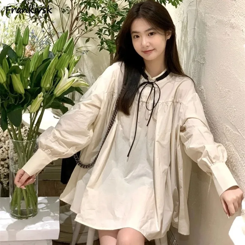 

Lovely Dresses Women Loose Sweet Japanese Style Retro Streetwear Mini Youthful Vitality Ins Spring Autumn Lace-up Cozy Spliced