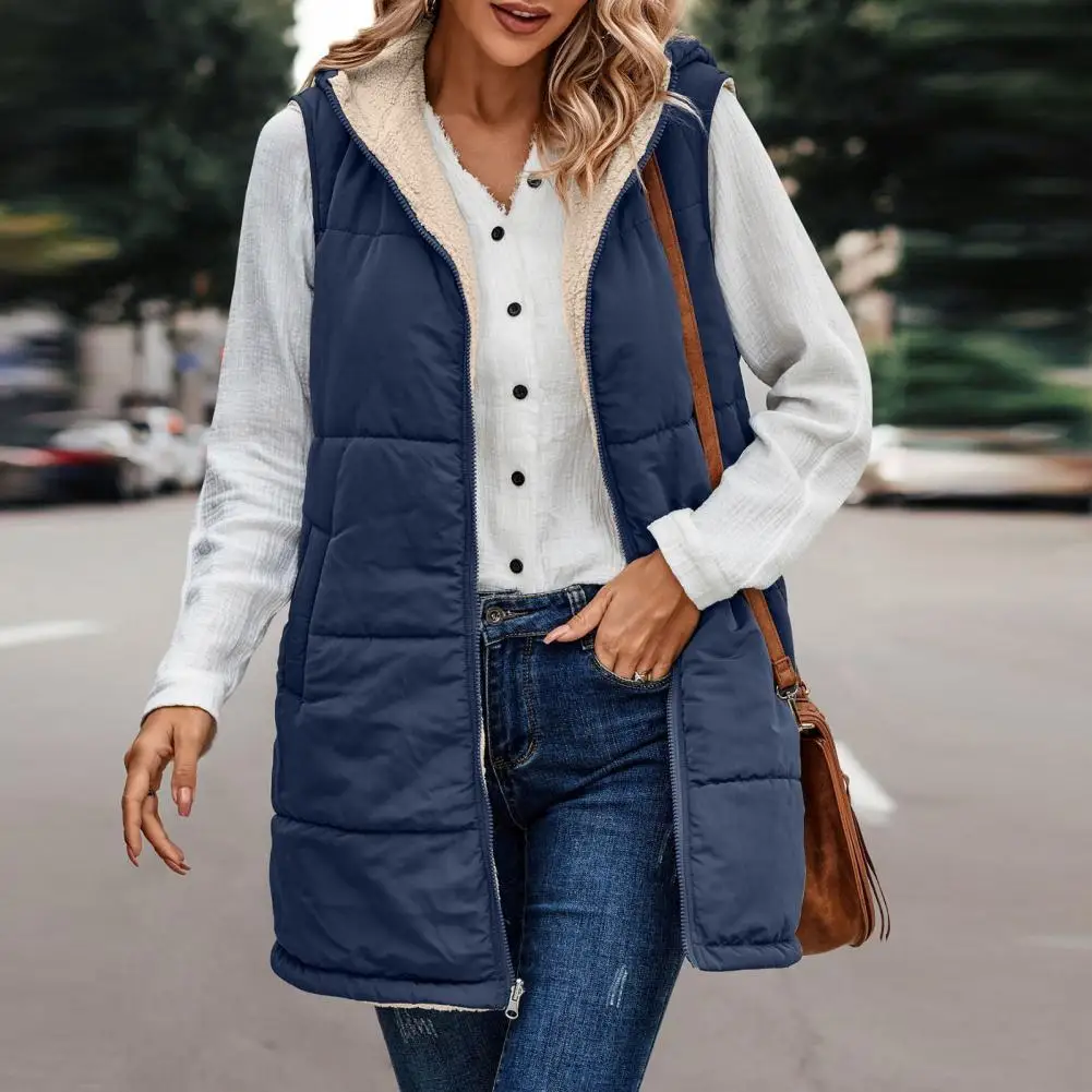 Women Reversible Hooded Jacket Versatile Women's Reversible Vest Coat with Hood Fleece Lining Mid-length Solid Color for Warmth
Women Reversible Hooded Jacket Versatile Women's Reversible Vest Coat with Hood Fleece Lining Mid-length Solid Color for Warmth