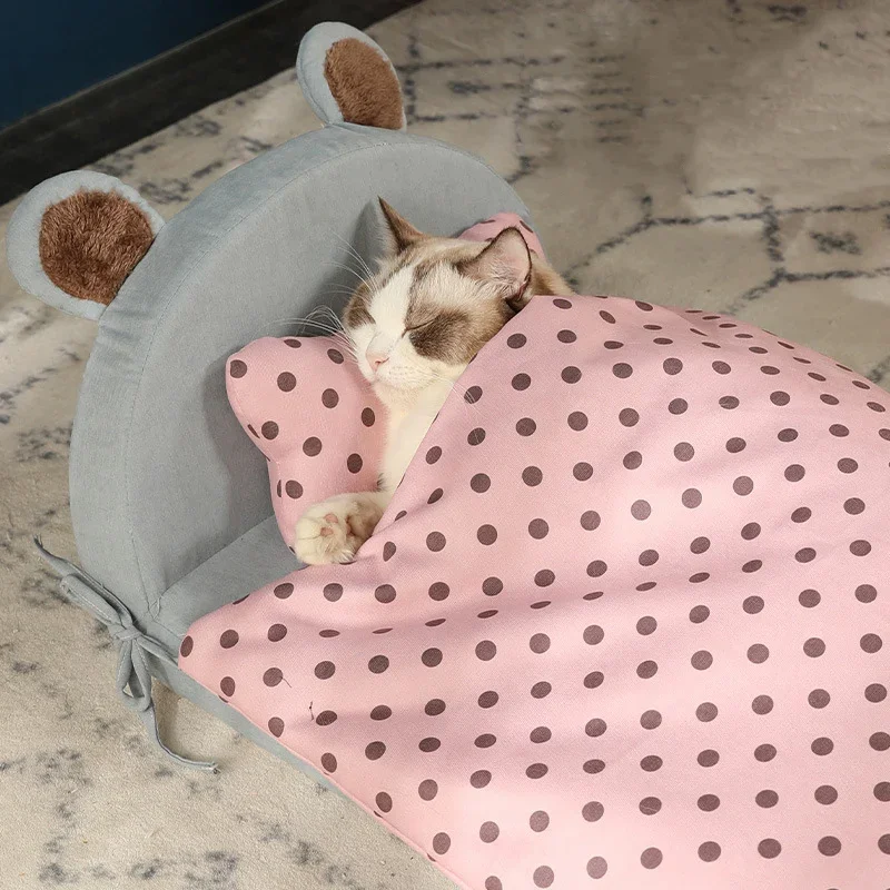 

Съемная моющаяся кровать для собак, диван, мягкий спальный мешок для кошек 2 в 1, подушка для кошек, зимняя теплая глубокая Лежанка для щенков, одеяло, домики для домашних животных