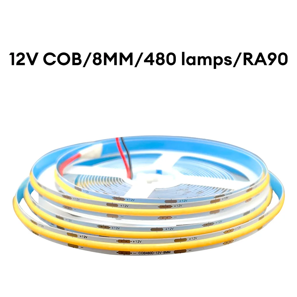 

COB LED Strip Light 480 LEDs High Density Flexible 8mm FOB Tape Lights Ribbon RA90 Warm Nature Cold White Dimmable DC12V 24V