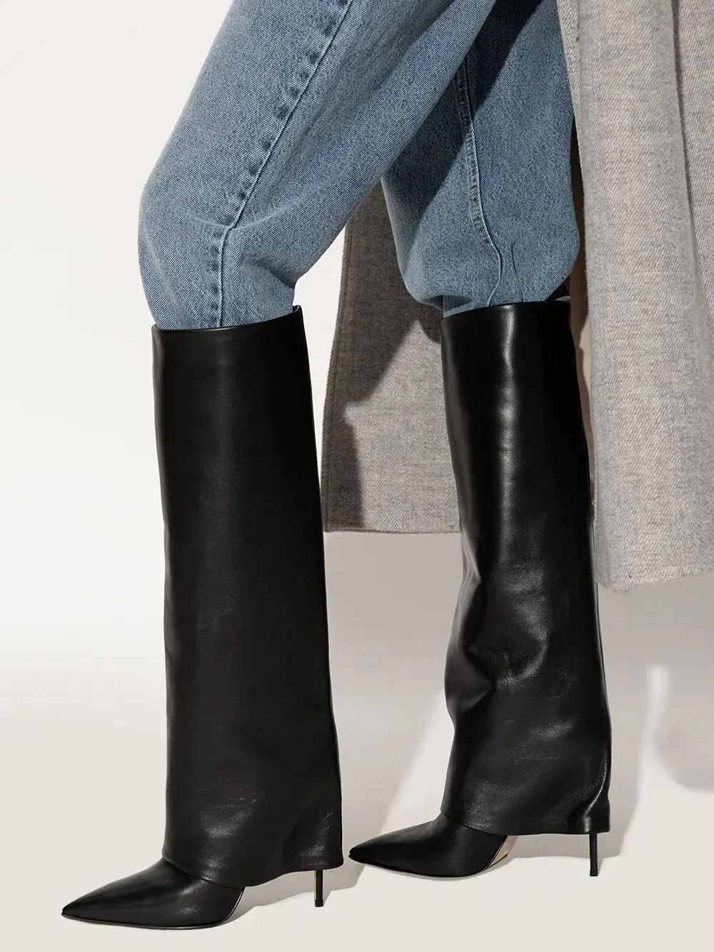 

Роскошные женские туфли Dupe с острым носком, брендовая Осенняя вирусная обувь ZA Y2k, черные туфли до колена на высоком каблуке
