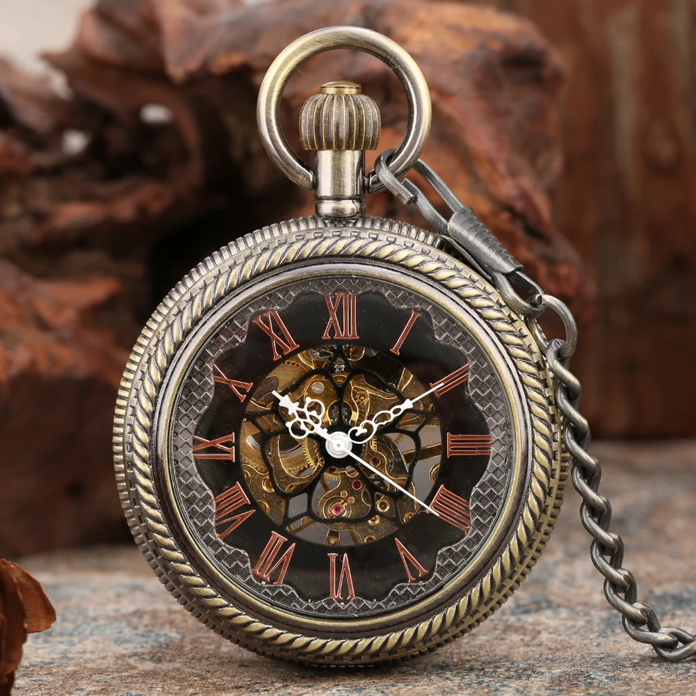 

Циферблат с римскими цифрами, Механические карманные часы с ручным заводом, винтажные модные часы на цепочке, подвесные карманные часы с коробкой для часов, подарок для мужчин