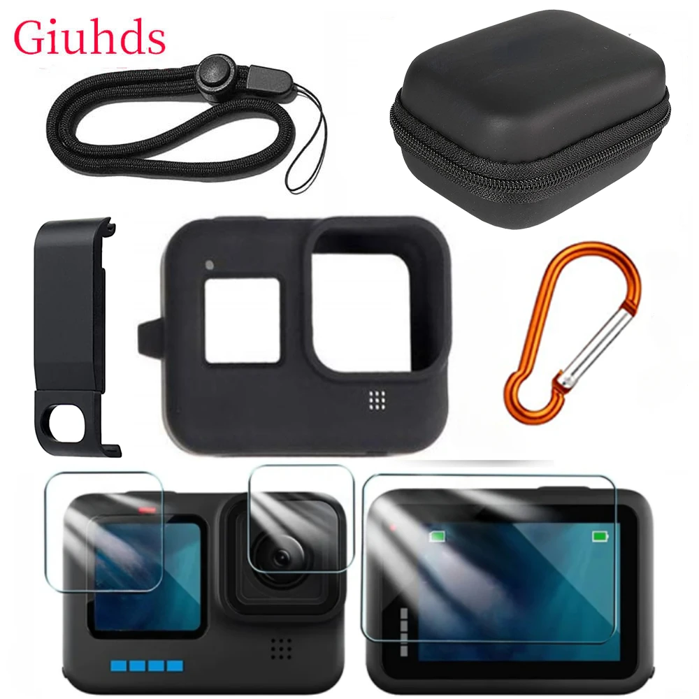 

Silicone Case for GoPro Hero 8 Black Tempered Glass Screen Protector Protective Film Lens Cap Cover for Go Pro 8 case
