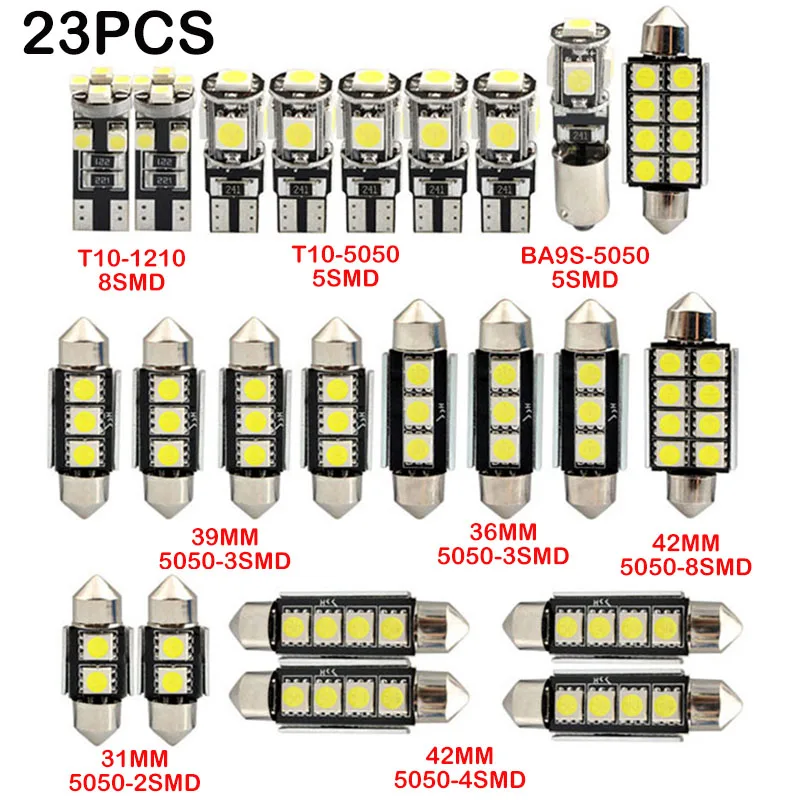 

23Pcs Reading Lights LED T10 5050 1206 Car Light Bulb 12v Interior Dome Trunk License Plate Lamps Kit White Lights LED Lamp