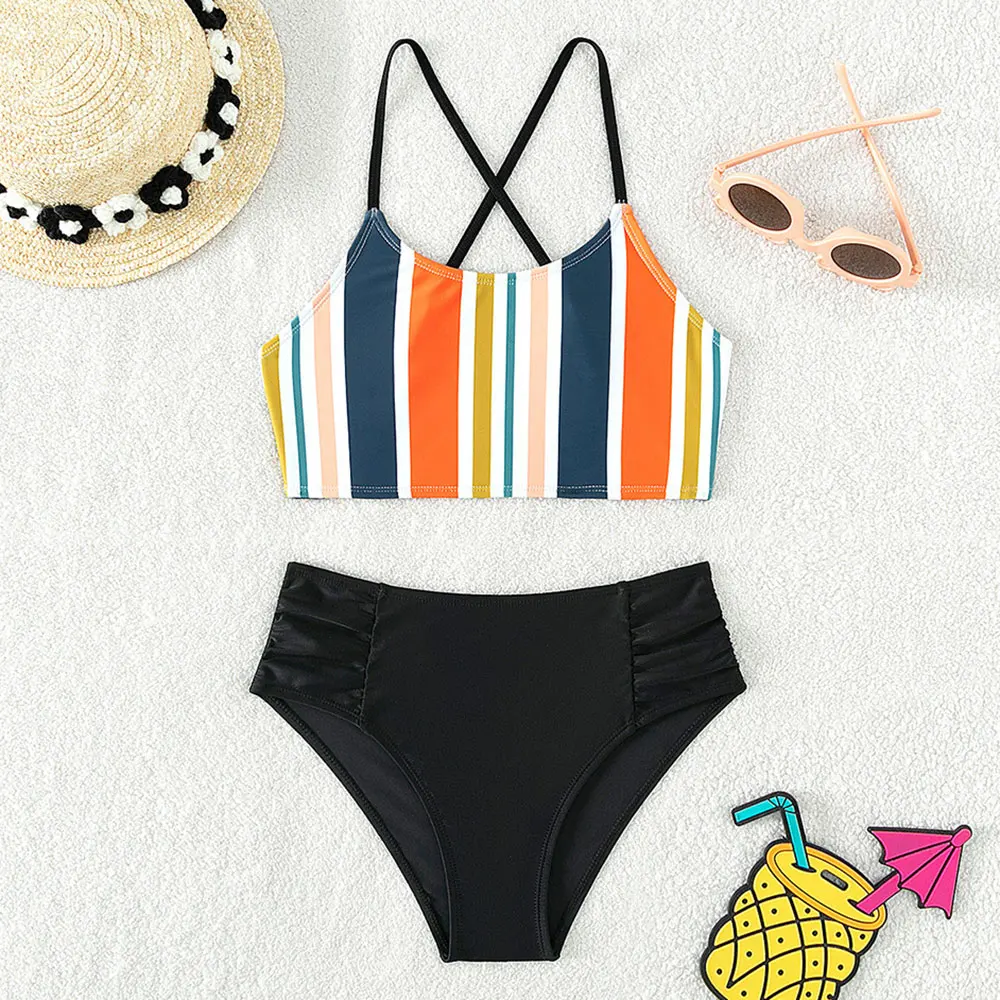 7-16 Years Girls Striped Bikini Swimsuit Kids Criss Cross Back Two Piece Children's Swimwear High Cut Summer Beach Bathing Suit
7-16 Years Girls Striped Bikini Swimsuit Kids Criss Cross Back Two Piece Children's Swimwear High Cut Summer Beach Bathing Suit