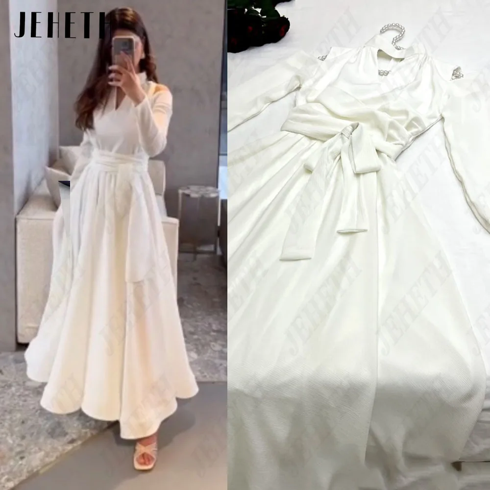 JEHETH Classic Evening Dresses For Women V Neck Long Sleeves Prom Gowns Satin A-Line Elegant Formal Party Dress فساتين السهرة
JEHETH Classic Evening Dresses For Women V Neck Long Sleeves Prom Gowns Satin A-Line Elegant Formal Party Dress فساتين السهرة