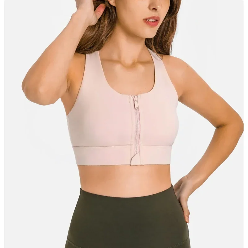 

Lemon Front Zipper High Support Yoga Sports Bras Tops for Women Plain Naked Feel Back Racerback Push Up Bra Gym Workout Crop Top