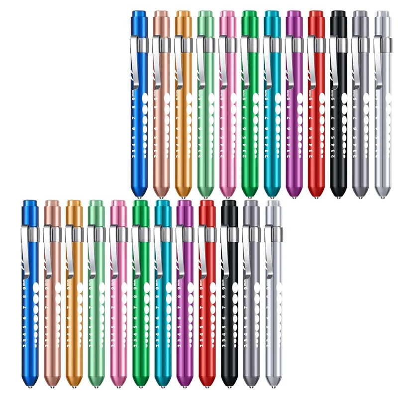 

24 Pack C For Nurse Reusable Pen Light With Pupil Gauge, Colorful Nurse Replacement With Pocket Clip