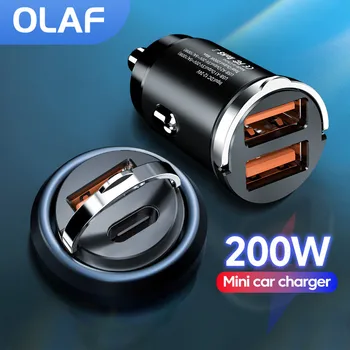 Olaf 미니 USB 차량용 충전기, USB C 차량용 휴대폰 고속 충전 어댑터, 아이폰 13, 12, 샤오미, 화웨이 P40, 삼성 PD + QC3.0, 200W