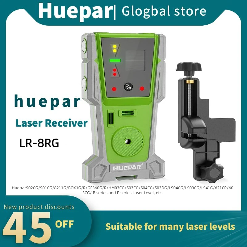 Huepar Receiver for Laser Level Digital Laser Detector for Green and Red Beam With LED Displays Magnet Double Lamp &90 dB Buzzer
Huepar Receiver for Laser Level Digital Laser Detector for Green and Red Beam With LED Displays Magnet Double Lamp &90 dB Buzzer