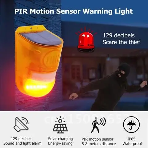 Rechargeable LED Solar Security Light Alarm for Home Emergency with PIR Motion Sensor Warning Light 129 Decibels Alert
Rechargeable LED Solar Security Light Alarm for Home Emergency with PIR Motion Sensor Warning Light 129 Decibels Alert