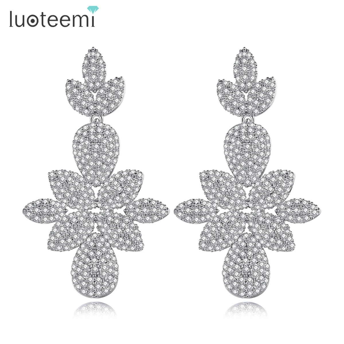 

LUOTEEMI Gorgeous Small Cubic Zirconia Drop Earring for Women Bridal Wedding Luxury Flower Engagement Jewelry Christmas Gifts