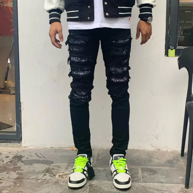 High Street Fashion Men Jeans Black Stretch Skinny Fit Ripped Jeans Men Buttons Fly Paisley Patched Designer Hip Hop Brand Pants
High Street Fashion Men Jeans Black Stretch Skinny Fit Ripped Jeans Men Buttons Fly Paisley Patched Designer Hip Hop Brand Pants