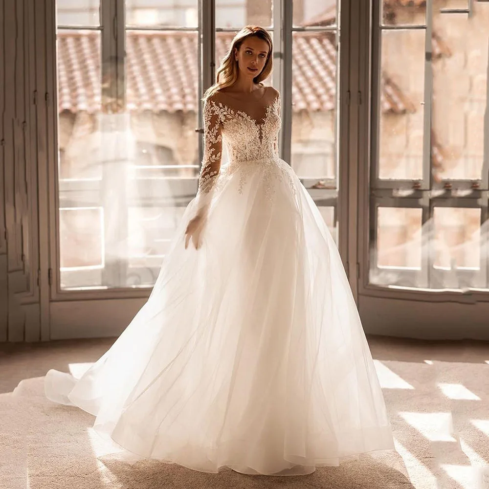 Msikoods Lace Wedding Dresses Long Sleeves A-Line Illusion V neck Bridal Gowns Princess Appliques Boho Bride Dress
Msikoods Lace Wedding Dresses Long Sleeves A-Line Illusion V neck Bridal Gowns Princess Appliques Boho Bride Dress