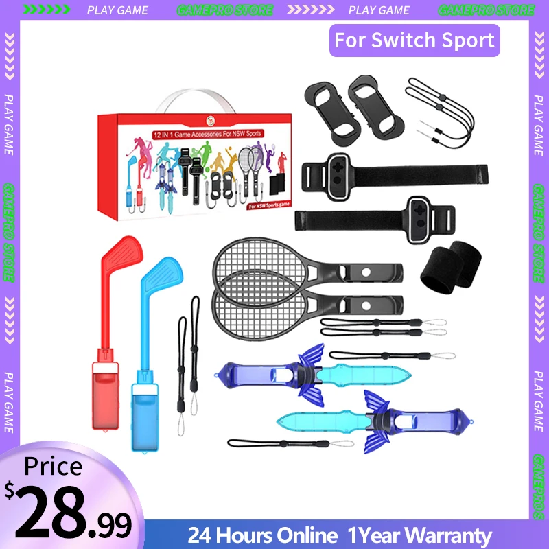 For Switch Sports Next-Level Gaming with the 12-in-1 Motion Sports Accessory Set! Compatible with For Nintendo Switch/OLED/Lite
For Switch Sports Next-Level Gaming with the 12-in-1 Motion Sports Accessory Set! Compatible with For Nintendo Switch/OLED/Lite