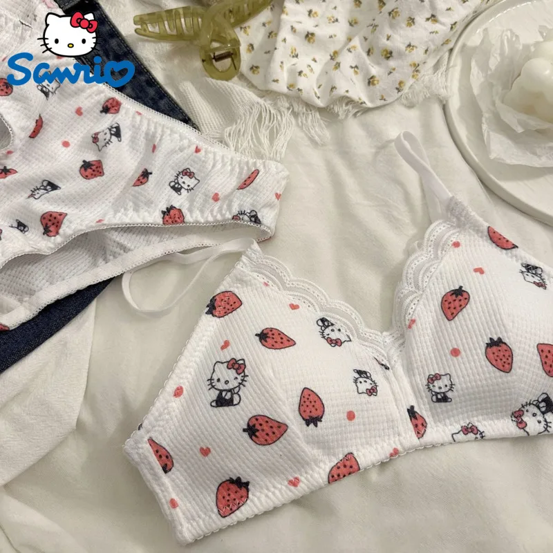 

Sanrio Hello Kitty Melody Women Cute Underwear Bras & Briefs 2 Pcs Sets, without Steel Support Triangle Cup, Sweet Lingerie