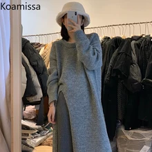 Koamissa 2021 Autumn Winter Thick Sweater Dress Loose Oversized Women Knitted Long Dress Casual Split Solid O Neck Knit Vestidos
Koamissa 2021 Autumn Winter Thick Sweater Dress Loose Oversized Women Knitted Long Dress Casual Split Solid O Neck Knit Vestidos