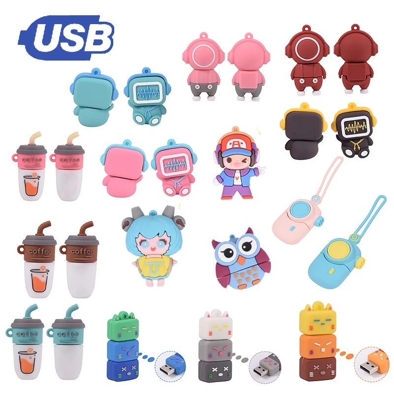 

JASTER Cute Cartoon USB 2.0 128GB Milk Tea Cup Flash Drive 64G Pendrive 32GB Gifts Key Chain 16G Memory Stick Gifts for Children