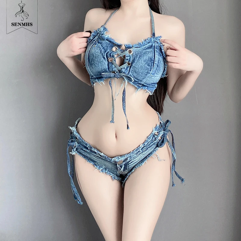 SENMHS Women Denim Bikini Sets Jeans Fabric Bandage Halter Neck Bra Low Waist Shorts Swimsuit Beach Wear Swimming Suit 2023 New
SENMHS Women Denim Bikini Sets Jeans Fabric Bandage Halter Neck Bra Low Waist Shorts Swimsuit Beach Wear Swimming Suit 2023 New