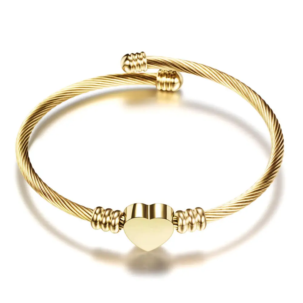 Women Fashion Stainless Steel Wire Braided Bangle with Titanium Rose Gold Heart Shaped
Women Fashion Stainless Steel Wire Braided Bangle with Titanium Rose Gold Heart Shaped