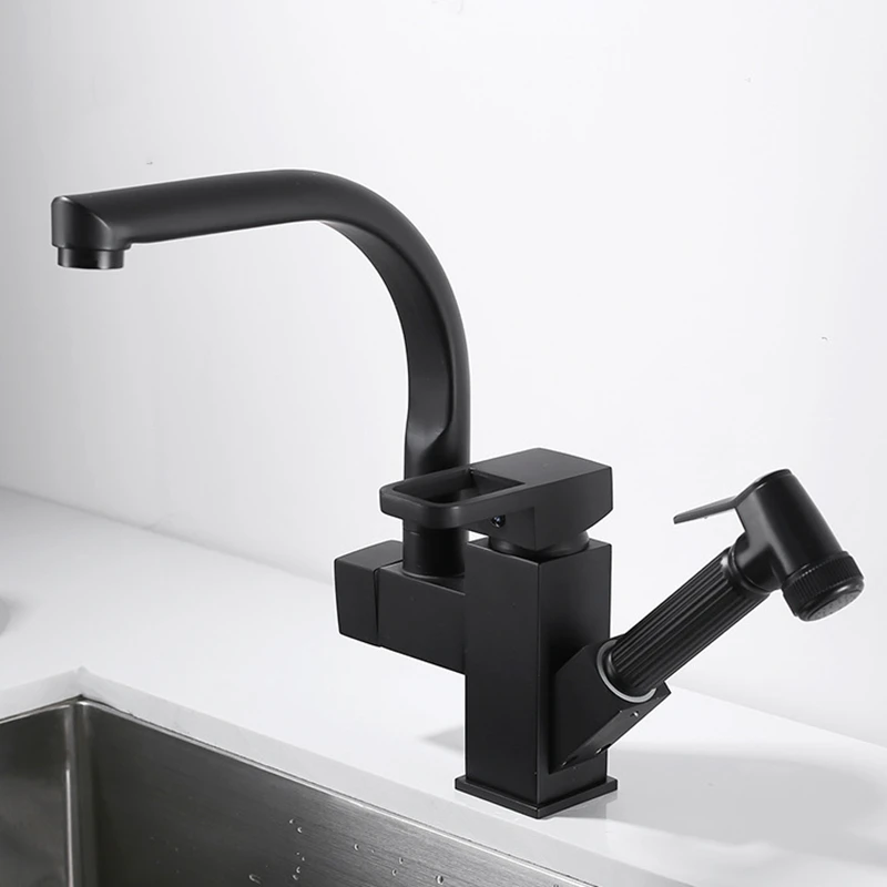 Chrome plated/black brass kitchen faucet, improved multi-function 360 ° rotation
Chrome plated/black brass kitchen faucet, improved multi-function 360 ° rotation