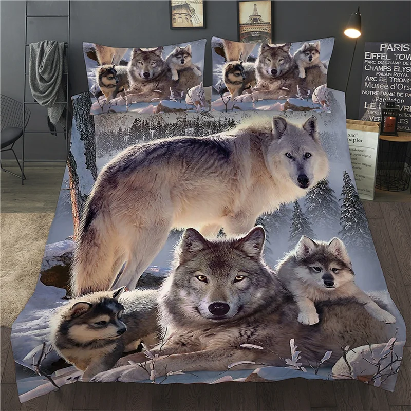 

3D Printed Bedding Set Snow Wolf Animal Single Double Queen King Duvet Cover Set Twin Full Size Bedclothes For Child Kid Adult
