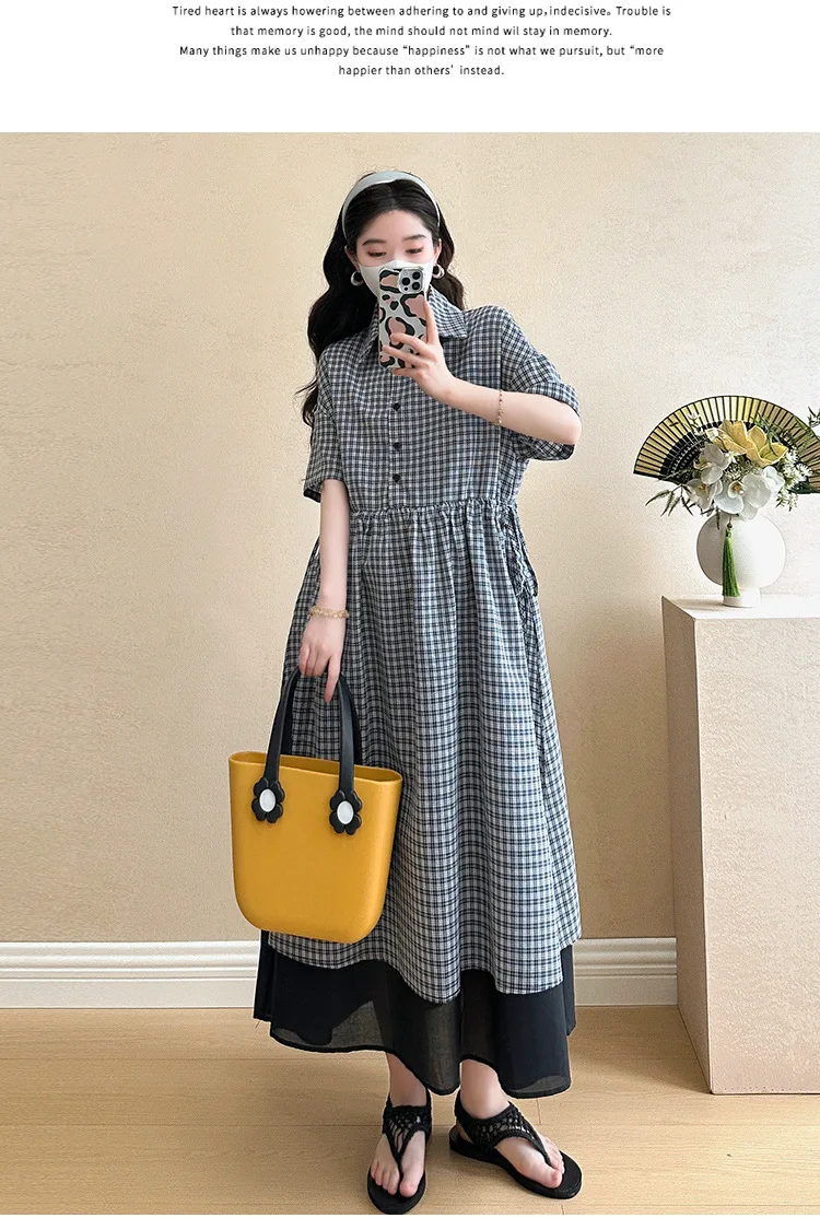 Summer Maternity Dress: Fashionable Checkered Fake Two-Piece Shirt Dress - Stylish & Comfortable Pregnancy Wear for Trendy Moms 5 S930f9ae8d52245b394672d1c57ad5c4fK