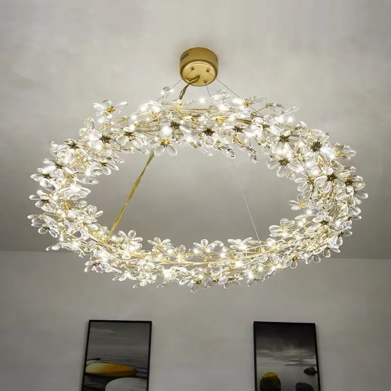 

Modern Firefly Chandelier Crystal 60cm/85cm/100cm Round Gold Hanging Lamp Branch Kitchen Living Room Decor Chandelier Lighting