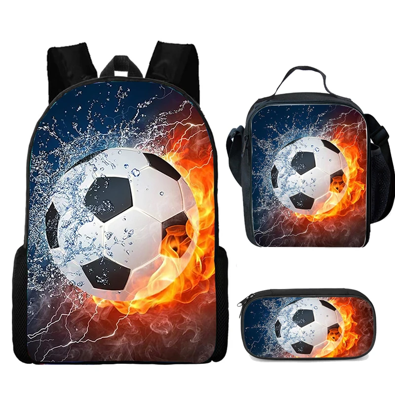 

Набор из 3 шт., школьные сумки с сумкой для завтрака, ранцы, рюкзак на заказ с вашим логотипом или текстом, детские сумки с 3D футбольным принтом