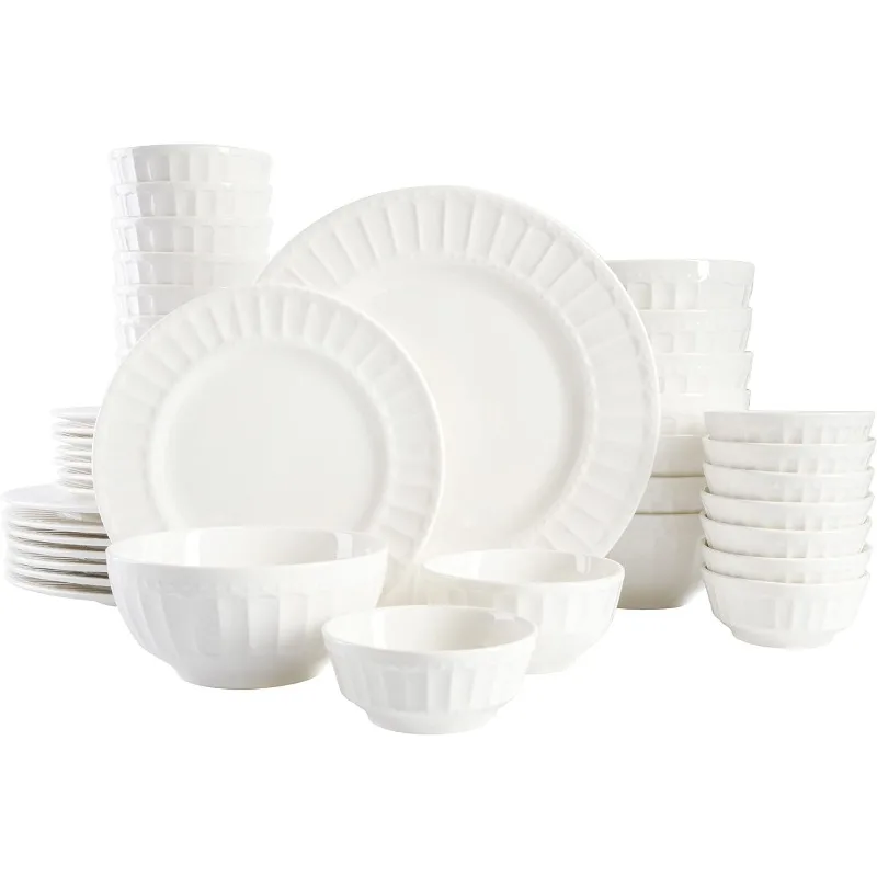 

Zen Buffet Porcelain Dinnerware Set, Service for 8 (40pcs), White (Embossed)