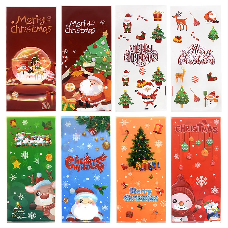 

50pcs Christmas Candy Bags Santa Claus Elk Snowman Gift Bag Merry Christmas Decorations Navidad Xmas Cookies Packaging Supplies
