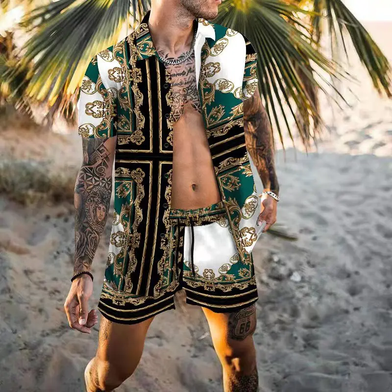 Men Vacation Beach Casual Suit Summer Fashion Hawaiian Colorful Printed Loose Short Sleeve Shirt Shorts Two Piece Set
Men Vacation Beach Casual Suit Summer Fashion Hawaiian Colorful Printed Loose Short Sleeve Shirt Shorts Two Piece Set