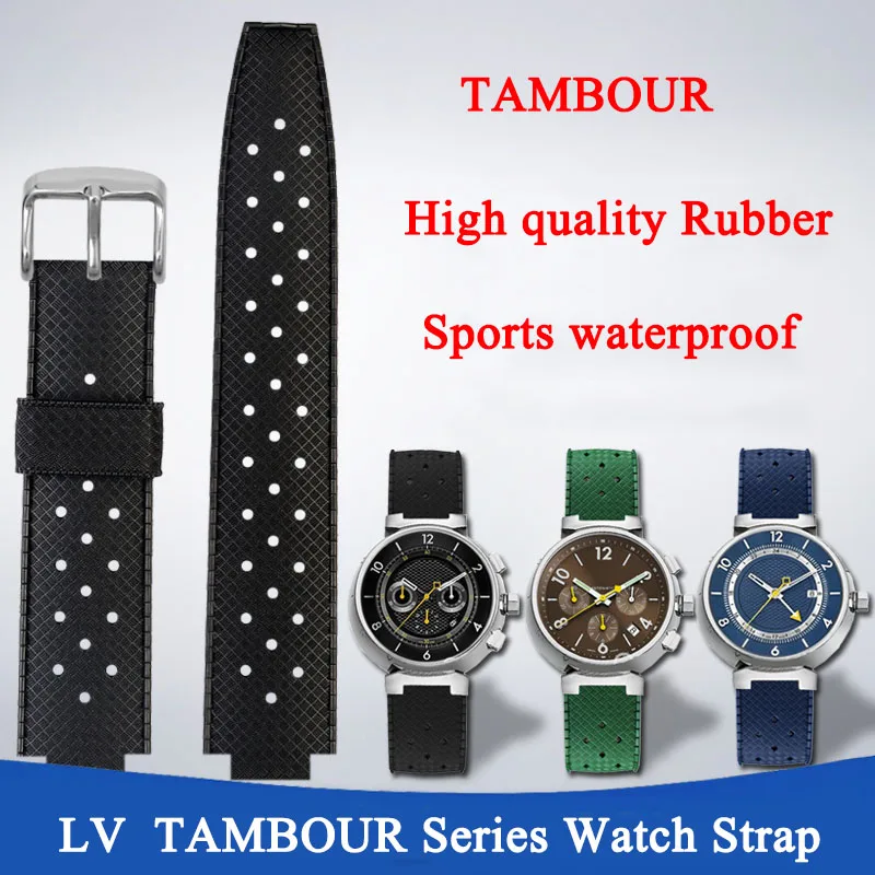 

Rubber WatchBand Q114k Dedicated For LV Louis Vuitton Tambour Series WatchStrap Q1121 Sports Silicone Bracelet 20×12MM Wristband