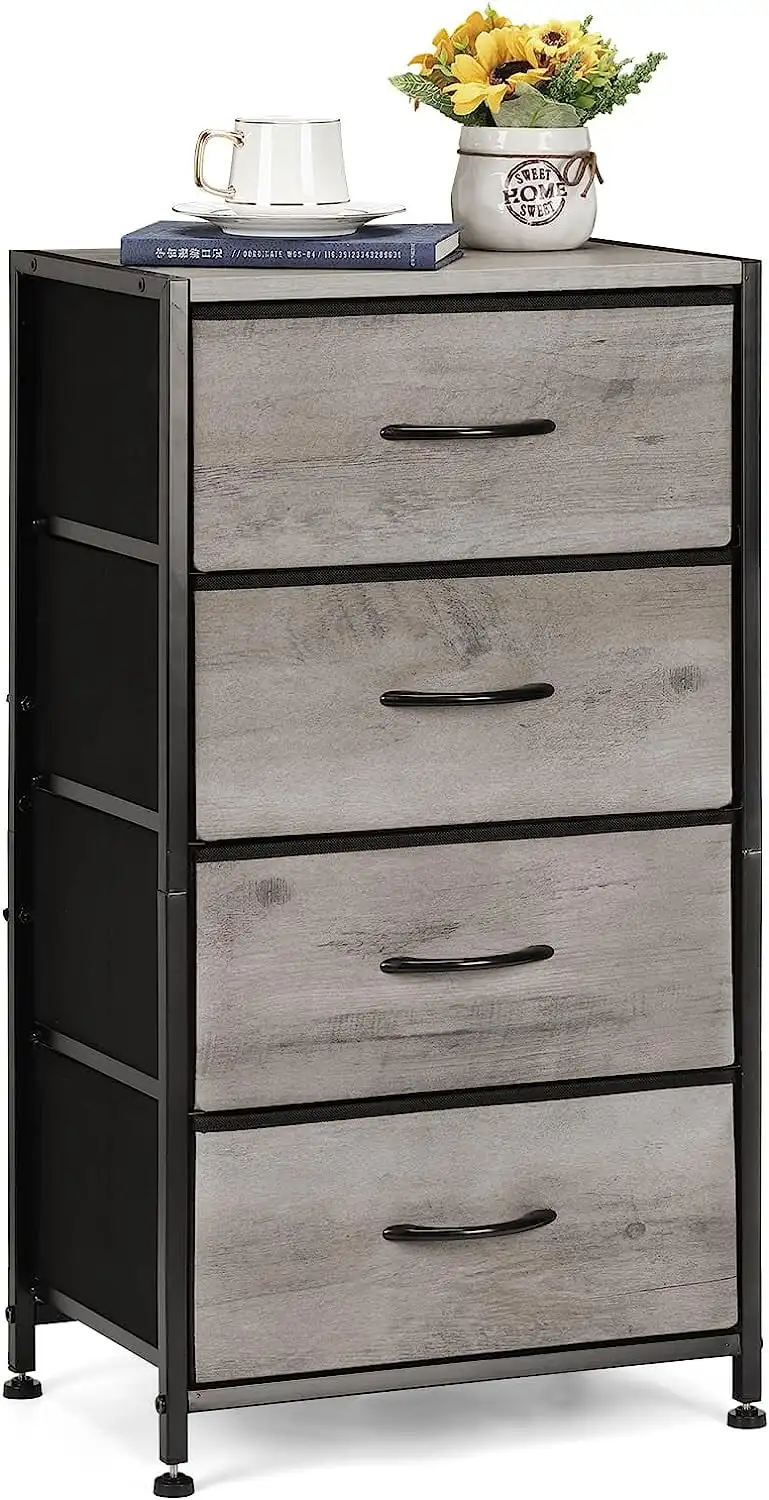 Dresser with 4 Drawers, Fabric Dressers Storage Drawers, Sturdy Steel Frame & Wood Top, Gray
Dresser with 4 Drawers, Fabric Dressers Storage Drawers, Sturdy Steel Frame & Wood Top, Gray