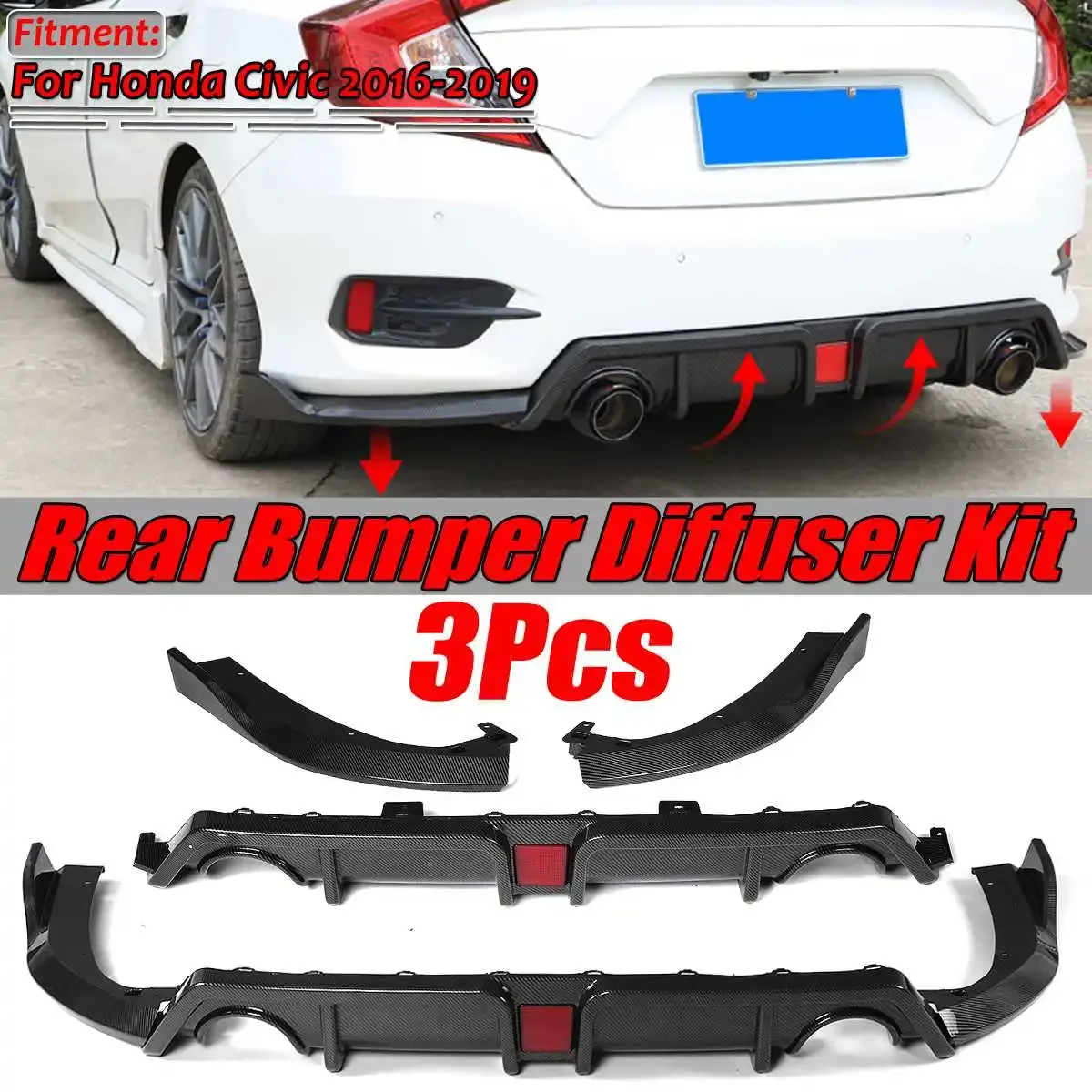 Carbon Fiber Look/Black 3pcs Car Rear Bumper Diffuser Lip Spoiler Bumper Guard Protector For Honda For Civic 2016-2019 Body Kit
Carbon Fiber Look/Black 3pcs Car Rear Bumper Diffuser Lip Spoiler Bumper Guard Protector For Honda For Civic 2016-2019 Body Kit