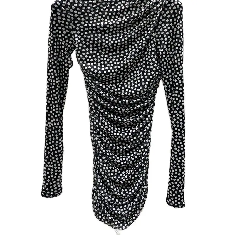 

Trendy Printed Polka Dot Long Sleeve Dress 2024 New Women Round Neck Draped Dresses Simple Sexy High End Y2K Clothes Runway