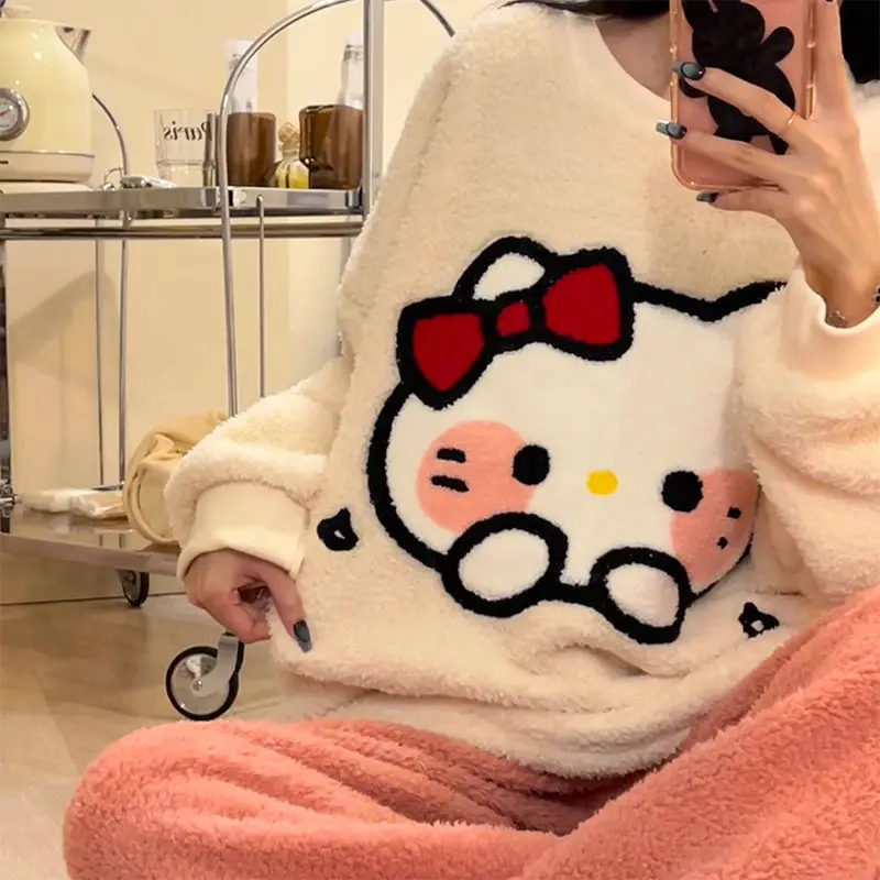 Sanrio Pajama Set Kawaii Cinnamoroll Hello Kitty Anime Cartoon Winter Coral Velvet Thickening Warm Home Furnishing Set Gift Girl
Sanrio Pajama Set Kawaii Cinnamoroll Hello Kitty Anime Cartoon Winter Coral Velvet Thickening Warm Home Furnishing Set Gift Girl