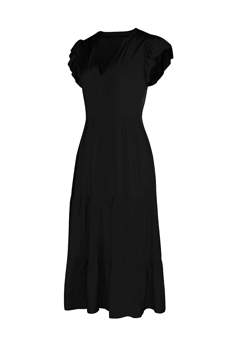 New Women's Spring Summer Leisure Vacation A Line Dress V Neck Sexy Flying Sleeve Solid Color Dresses New Women's Spring Summer Leisure Vacation A Line Dress V Neck Sexy Flying Sleeve Solid Color Dresses