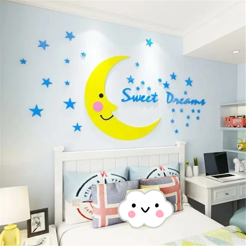 

Cute Stars Moon 3D Stereo Wall Stickers Children's Room Cartoon Decoration Wall Decals Kindergarten Background Wall Stickers