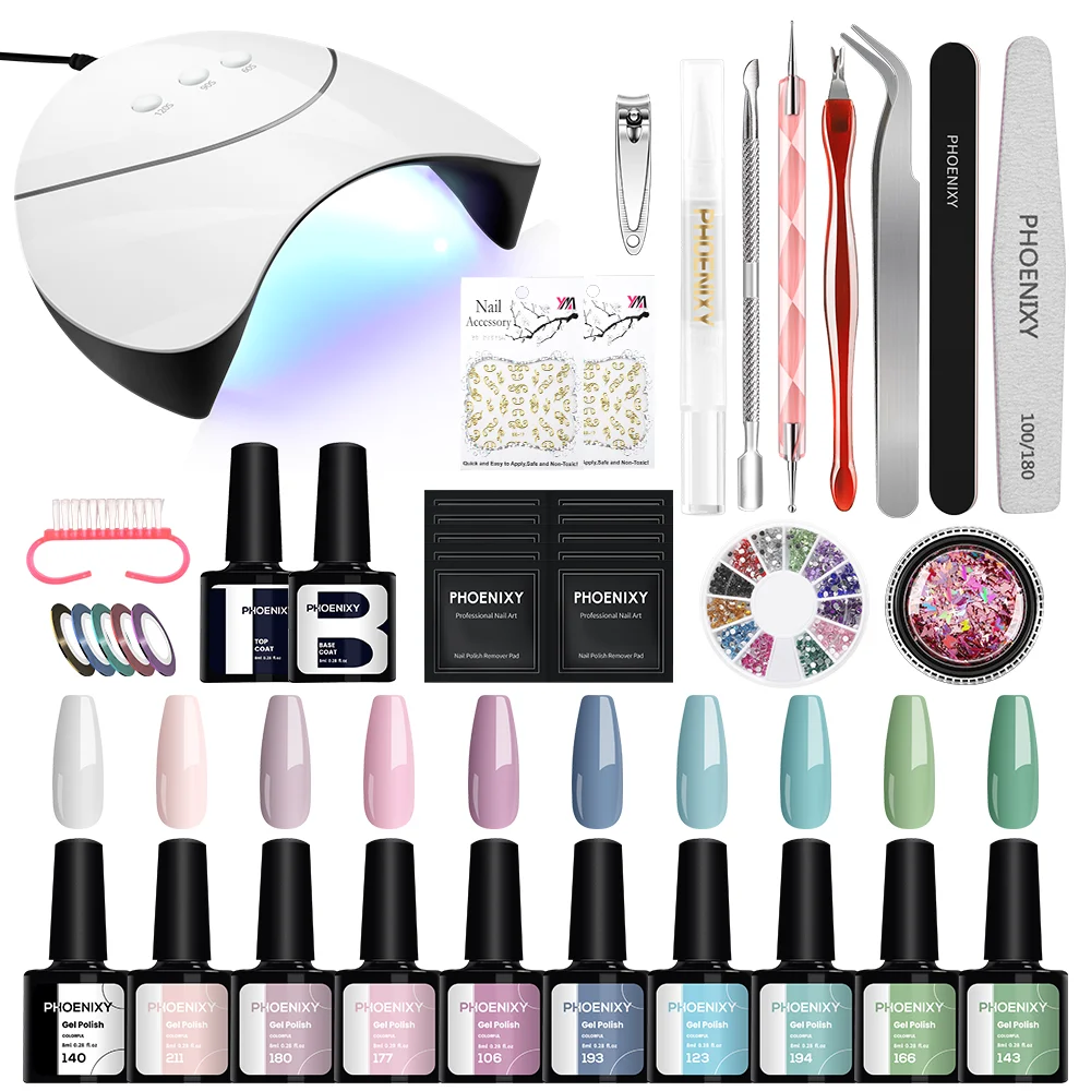 Phoenixy Gel Nail Polish Set with 36W/54W UV LED Nail Lamp Semi Permanent UV Gel Varnish Complete Full DIY Manicure Nail Art Set
Phoenixy Gel Nail Polish Set with 36W/54W UV LED Nail Lamp Semi Permanent UV Gel Varnish Complete Full DIY Manicure Nail Art Set