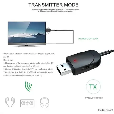 

Receiver 5.0 Bluetooth USB Audio Mini Wireless Adapter Transmitter 3.5mm AUX RCA Stereo Music Adapter for Car Headphones TV PC