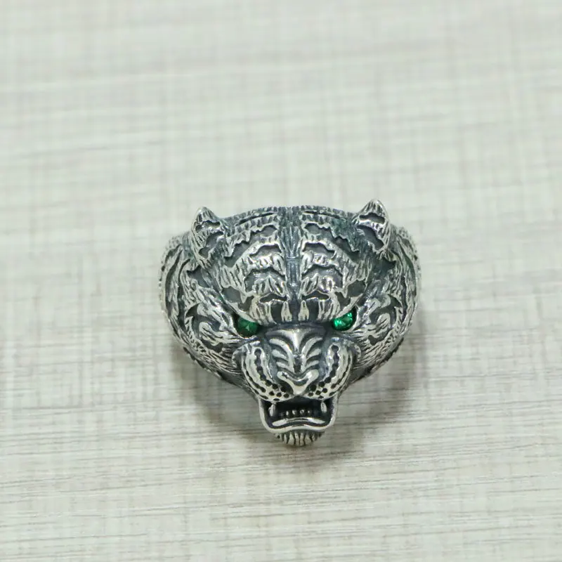 

Domineering and exquisite tiger head ring, pure silver, zodiac sign, tiger head, male personality, opening index finger ring tre