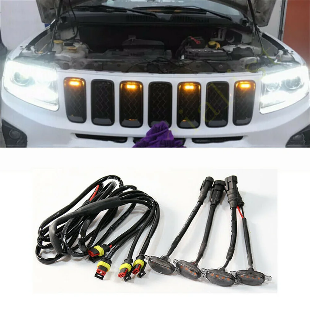 Фото 4 шт. передняя решетка светодиодная сигнальная лампа для Jeep Grand Cherokee 2003-2021 Raptor Style