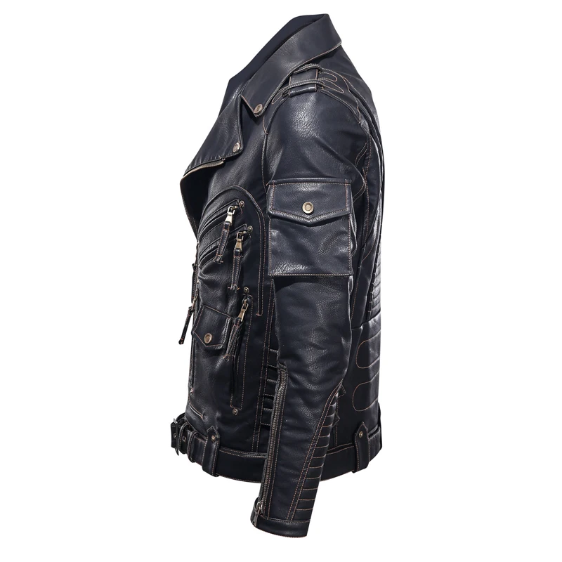 

Модная зимняя мужская кожаная куртка, Мужская модная мотоциклетная куртка из искусственной кожи, крутая кожаная куртка на молнии с карманами, одежда
