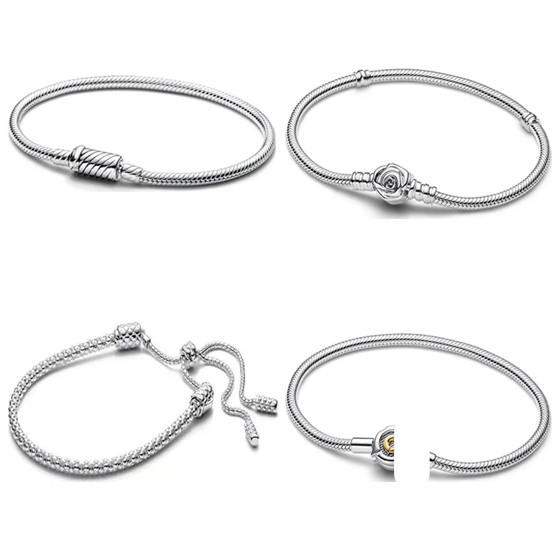 

2024 New S925 Sterling Silver Rose Chain Buckle Snake Bone Bracelet High Grade Elegant Petal DIY Women's Jewelry